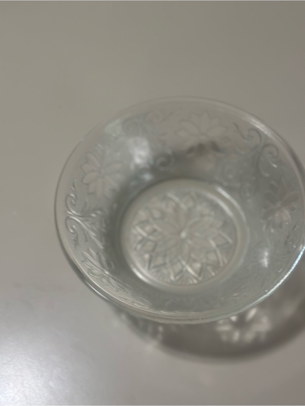 Tiara Clear Glass Etched Floral Serving Bowl